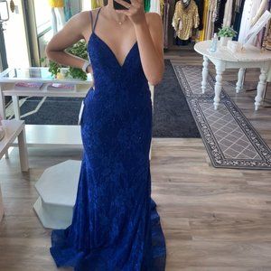 Sherri Hill Prom Dress Navy / Royal Blue With Lace and Rhinestone Detailing